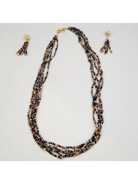 Multi Strand Glass Beads Necklace Earrings Set Boho Premier Designs